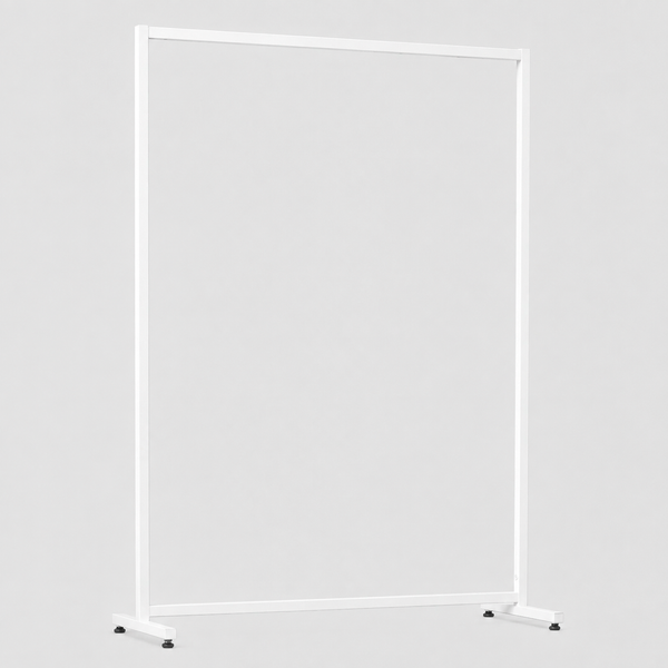 Portant vêtements en tube carré finition blanc mat pour boutique et showroom