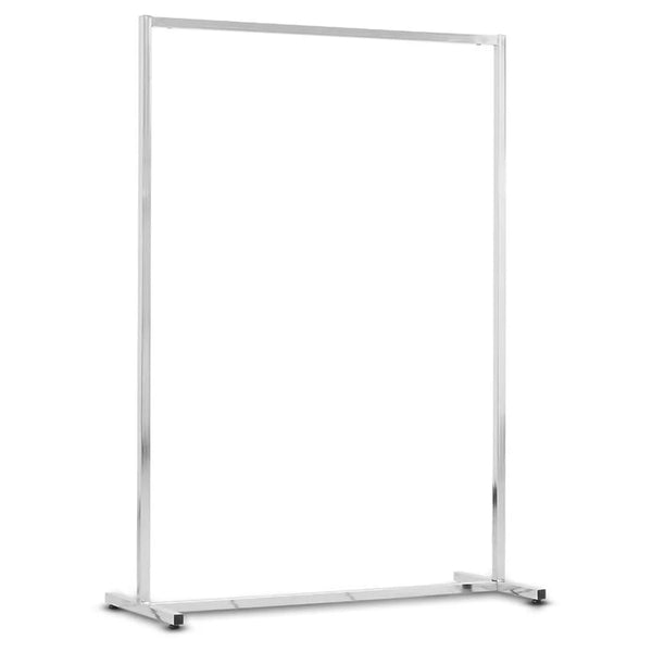 Portant vêtements professionnel tube carré chromé hauteur fixe, disponible en 60 ou 100 cm, pour boutique