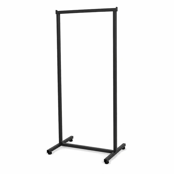 Portant vêtements en tube carré finition noir mat hauteur 152cm pour boutique et showroom
