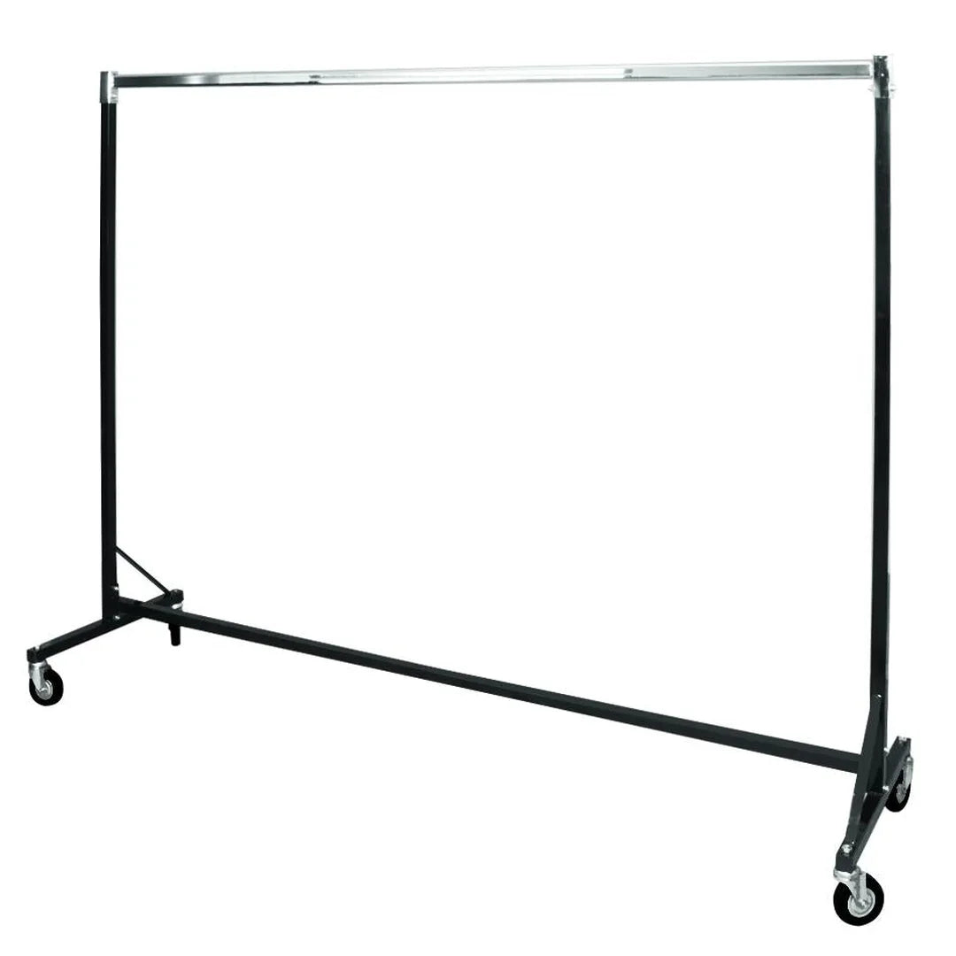 Portant XL 200 cm métal noir mat et barre chromée, roues pivotantes Ø 8 cm, charge 130 kg pour magasin