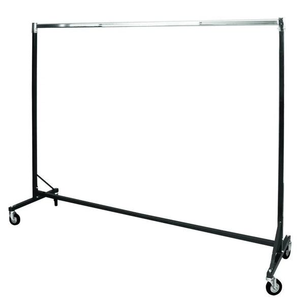 Portant XL 200 cm métal noir mat et barre chromée, roues pivotantes Ø 8 cm, charge 130 kg pour magasin