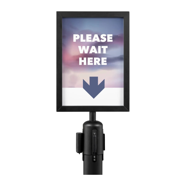 Porte-affiche A4 en acier inoxydable noir mat pour poteau de guidage professionnel