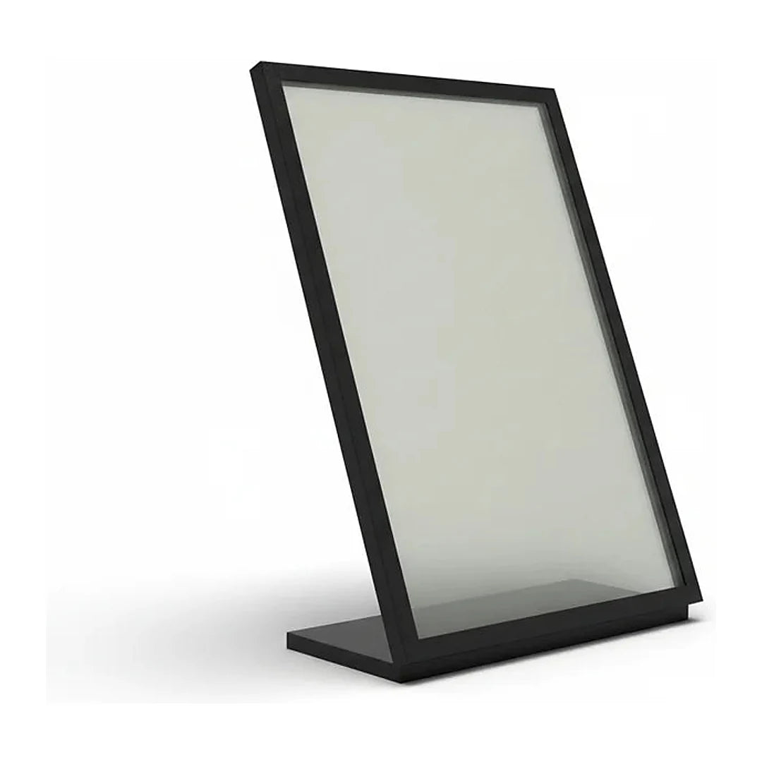 Porte-affiche de table A4 double pochette PVC transparent sur socle tôle d'acier, pour comptoir professionnel