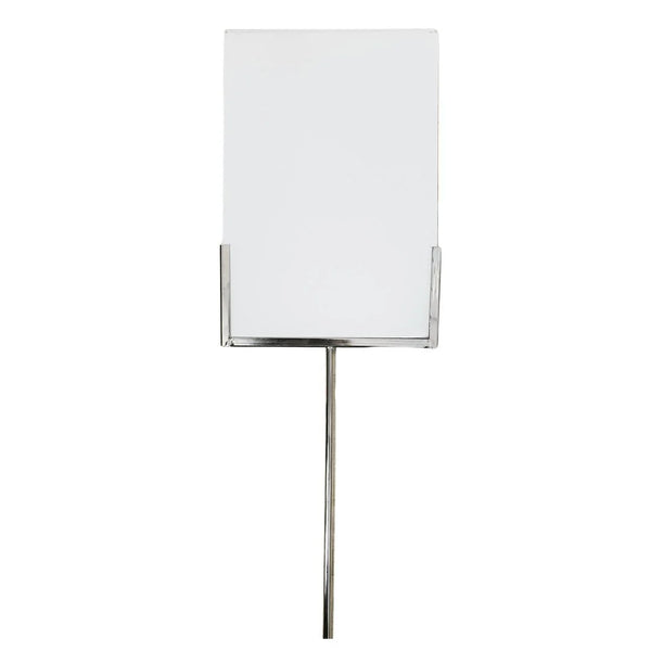 Porte-affiche vertical A4 sur tige métal chromé avec pochette plexiglas, pour comptoir de magasin