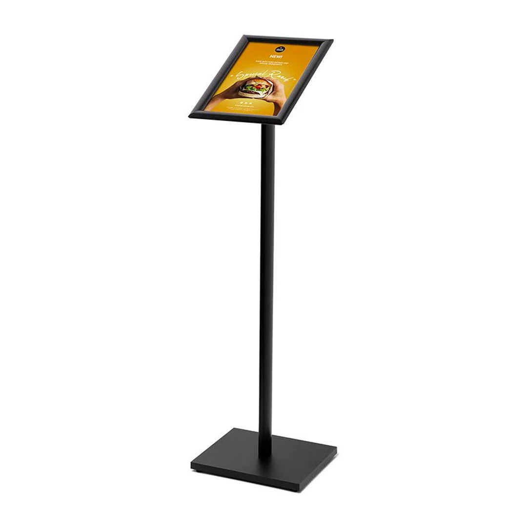 Porte-menu sur pied A4 cadre clic-clac noir — présentation soignée de menus et affiches