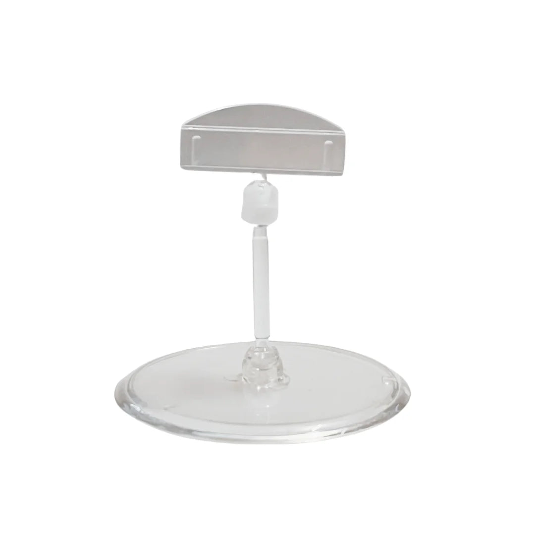 Porte-prix articulé acrylique transparent, base ronde Ø9 cm, H9 cm