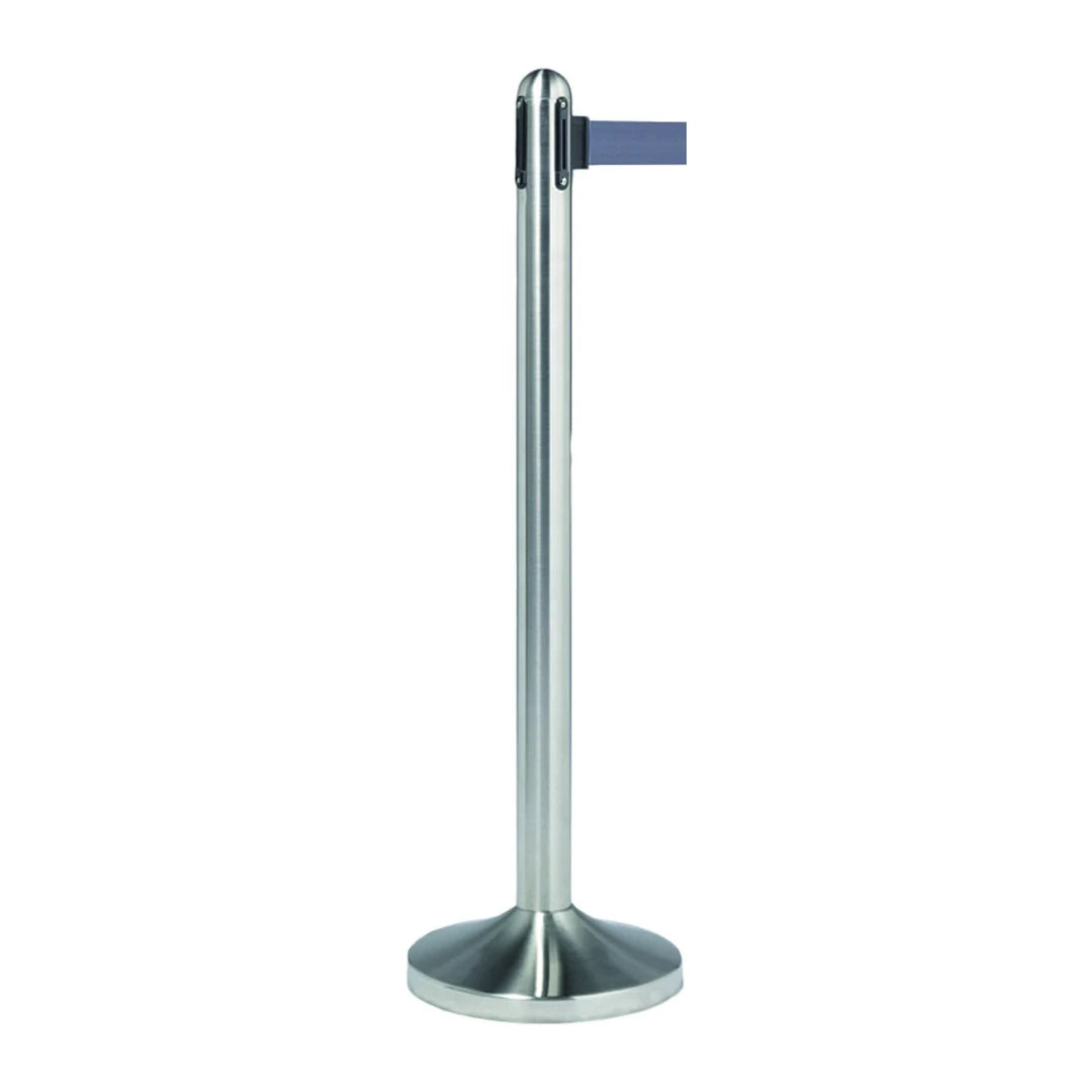 Poteau de guidage à corde rétractable grise 210 cm, fût acier inoxydable 100 cm avec socle