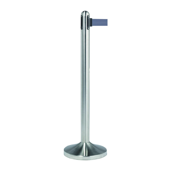 Poteau de guidage à corde rétractable grise 210 cm, fût acier inoxydable 100 cm avec socle