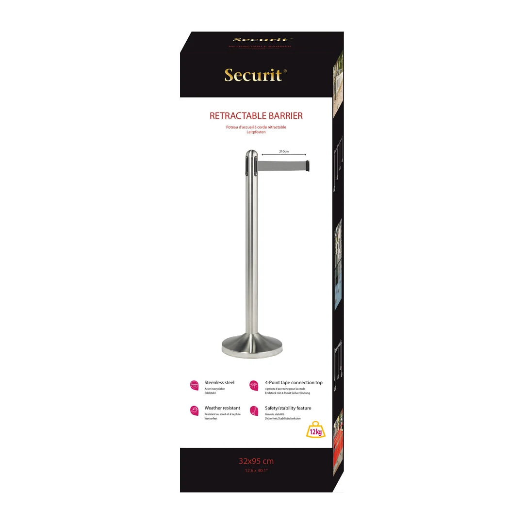 Emballage du poteau de guidage à corde rétractable grise RS-RT-RVS-GY-SET livré avec socle