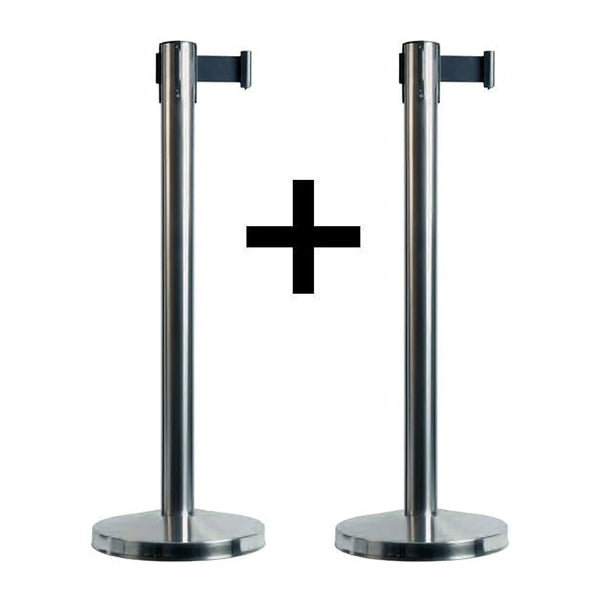 Set de 2 poteaux d'accueil rétractables finition chromée avec sangle nylon noire 190 cm