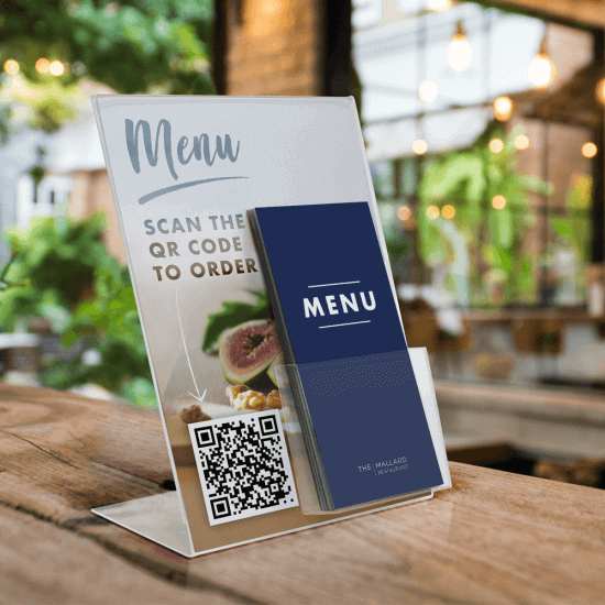 Présentoir comptoir A4 simple feuille avec bac horizontal A6 pour cartes ou flyers A6 ou 1/3A4