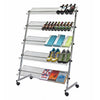 Présentoir accessoires professionnel 5 rayons inclinables chromé sur roulettes, 150 cm de hauteur