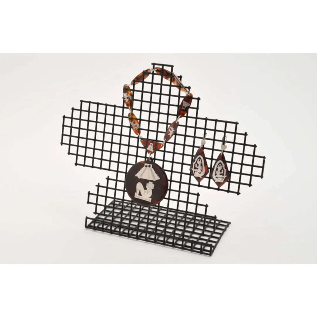 Présentoir à bijoux grille floquée velours noir, 24 x 20 cm, pour boutique et bijouterie professionnelle