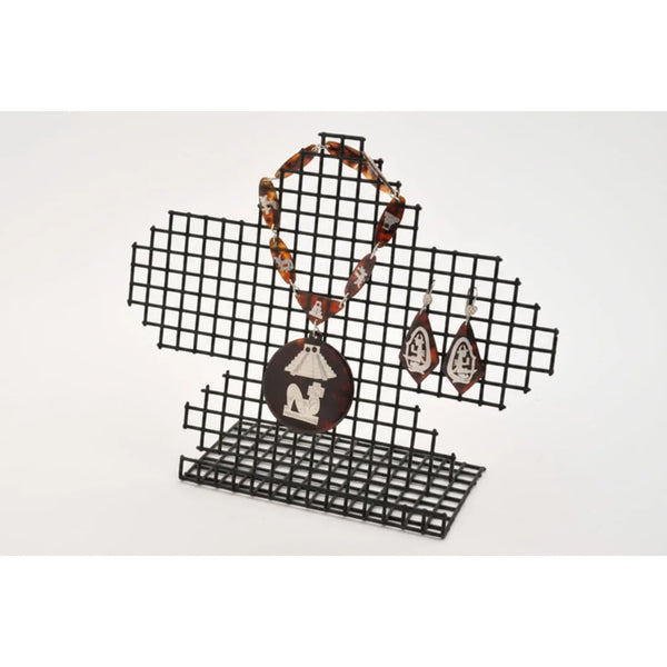 Présentoir à bijoux grille floquée velours noir, 24 x 20 cm, pour boutique et bijouterie professionnelle