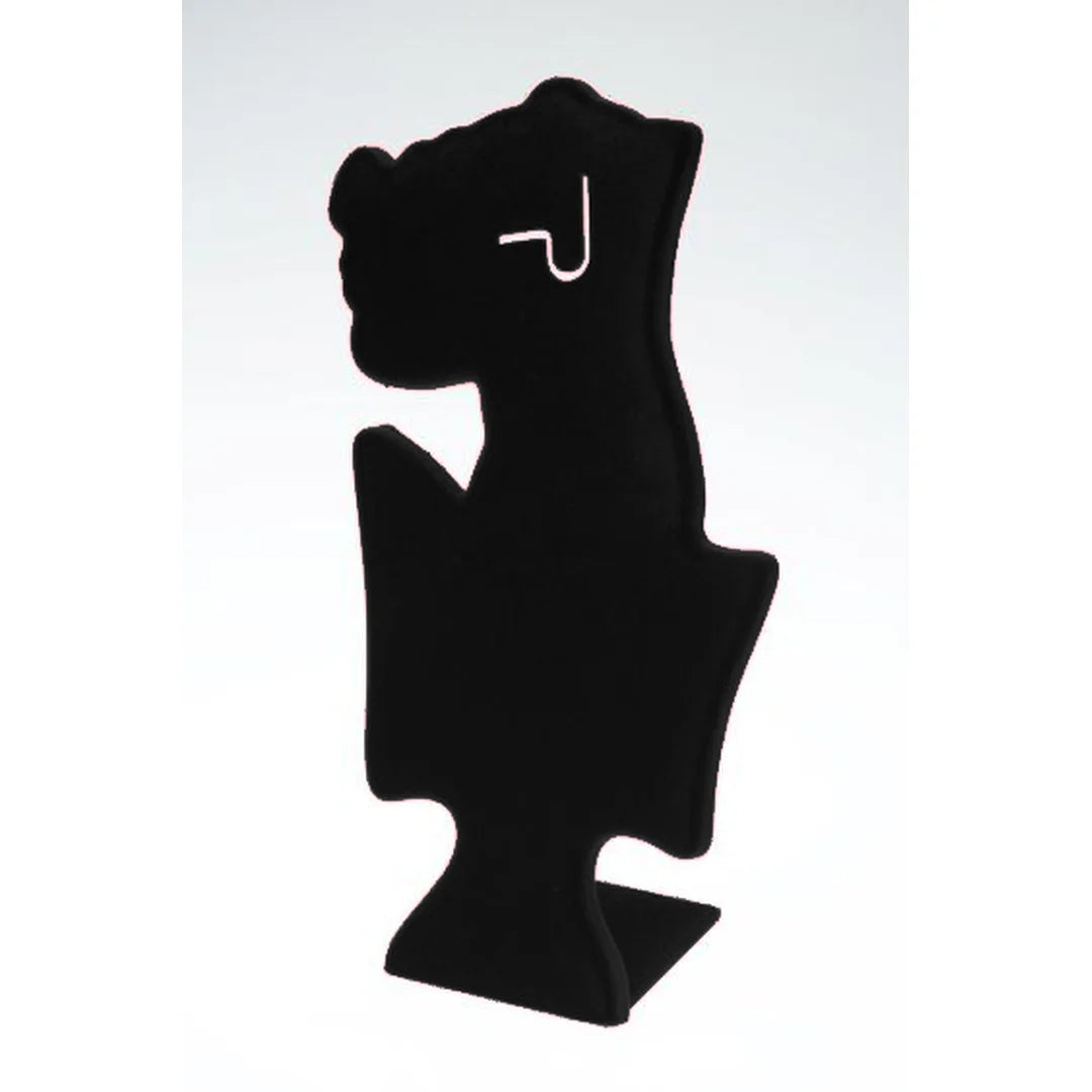 Présentoir à bijoux silhouette auto-portant floqué velours noir, 16 x 30 cm, pour vitrine ou comptoir
