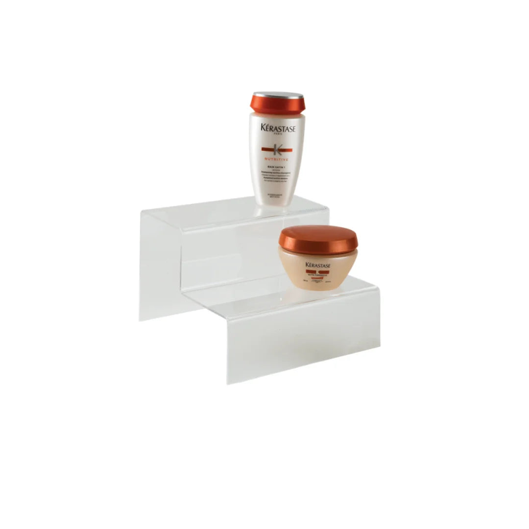 Présentoir escalier acrylique transparent 2 marches pour comptoir de magasin ou vitrine