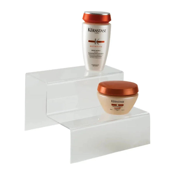 Présentoir escalier acrylique transparent 2 marches pour comptoir de magasin ou vitrine
