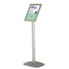 Présentoir incliné autoportant cadre A4 en aluminium finition argent, format portrait