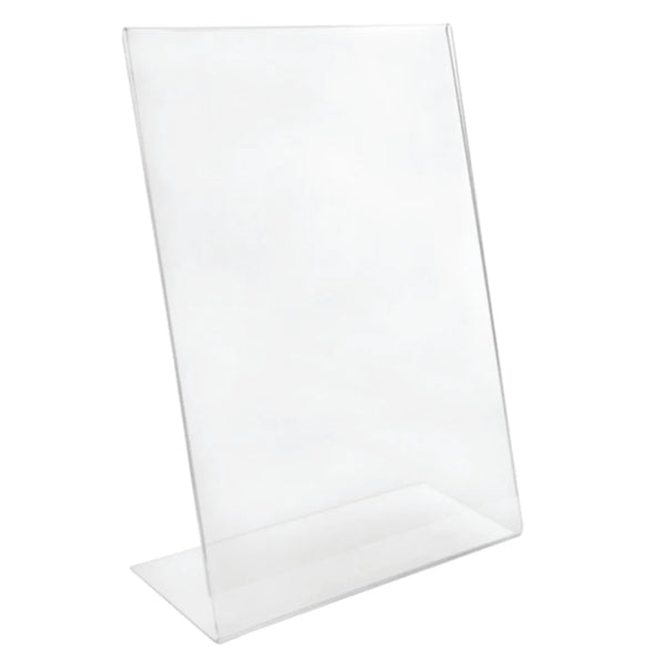 Présentoir plexiglas vertical incliné pour 1 feuille DIN, idéal pour prix, menu ou information en boutique