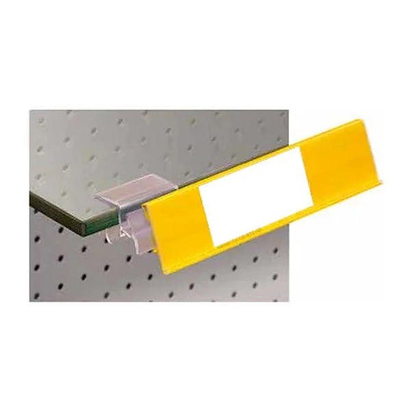 Profil porte-étiquette transparent à clipper sur devanture de rayon en verre, 3,9 x 132,5 cm, avec clips inclus