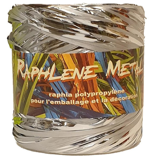 Raphia métallisé argent polypropylène 12,5 mm x 200 m – ruban cadeau effet métal