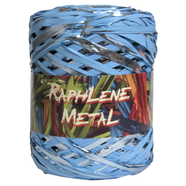 Raphia métallisé bleu clair polypropylène 12,5 mm x 200 m – bobine pour magasin