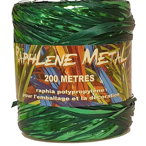 Raphia métallisé émeraude polypropylène 12,5 mm x 200 m – bobine emballage cadeau professionnel