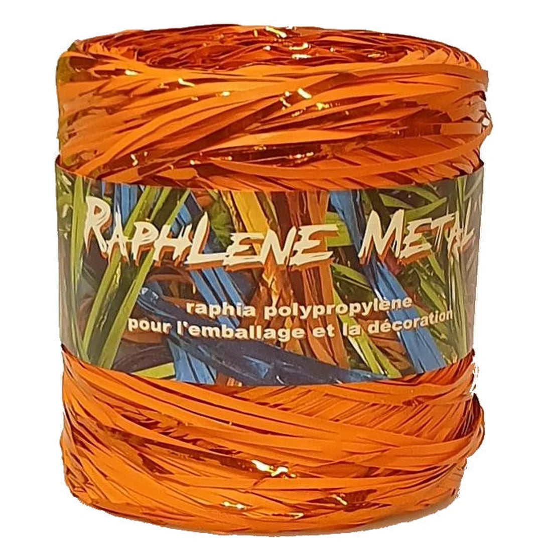 Raphia métallisé mandarine polypropylène 12,5 mm x 200 m – ruban décoratif professionnel