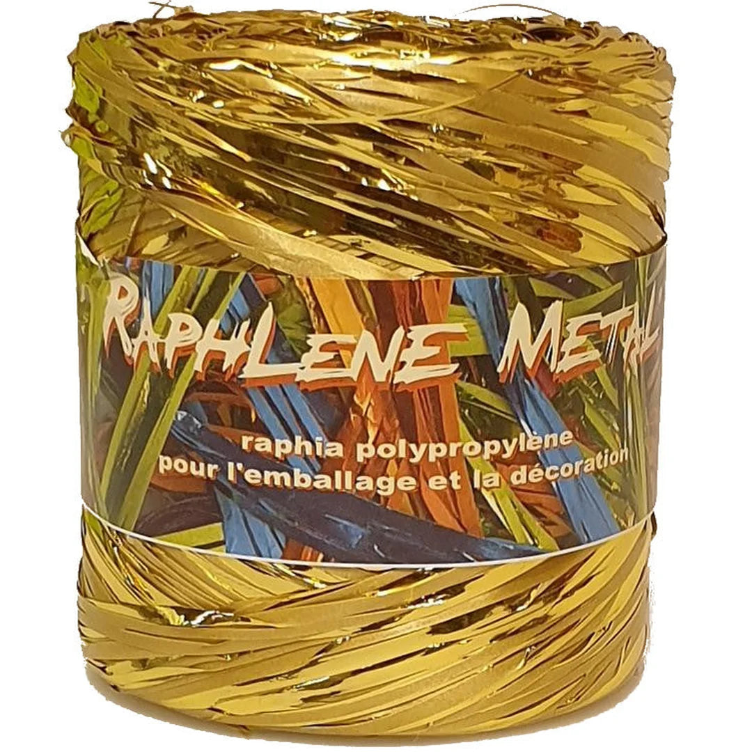 Raphia métallisé or polypropylène 12,5 mm x 200 m – ruban cadeau doré professionnel