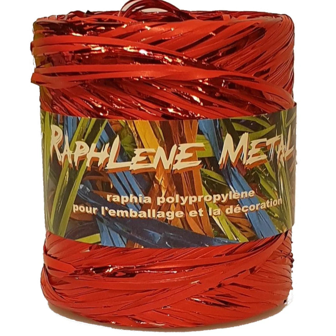Raphia métallisé rouge polypropylène 12,5 mm x 200 m – bobine emballage fêtes