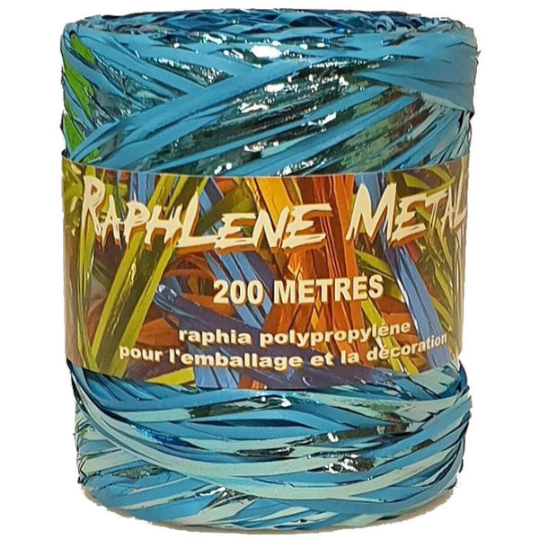 Raphia métallisé turquoise polypropylène 12,5 mm x 200 m – bobine professionnelle