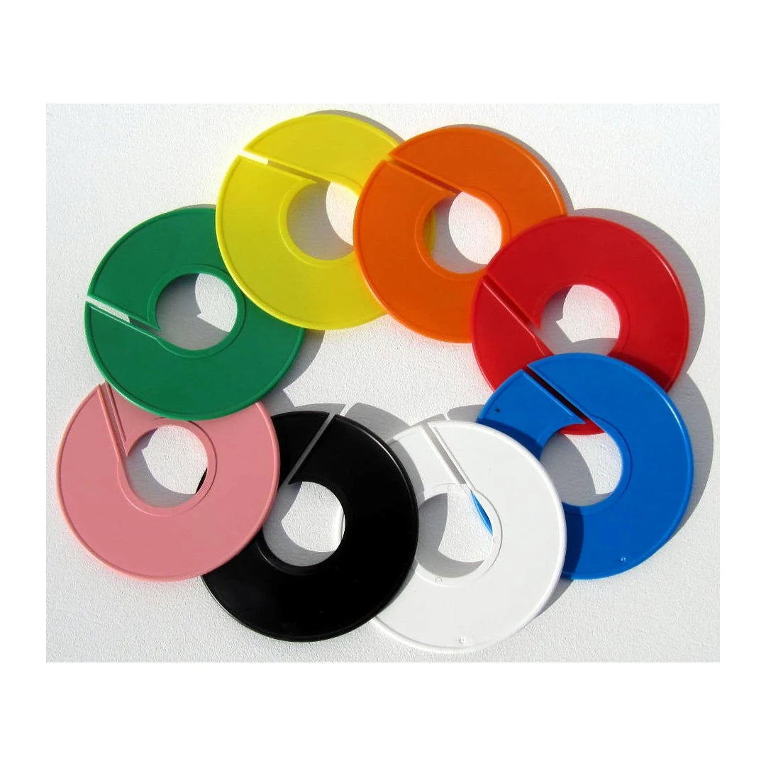 Rondelles de séparation colorées pour portants et barres penderies, idéales pour organiser et structurer les présentations en boutique