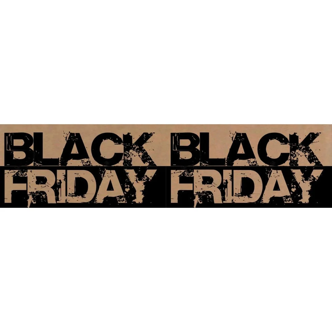 Rouleau banderole Black Friday 15 cm × 10 m posé en vitrine et rayon promotionnel