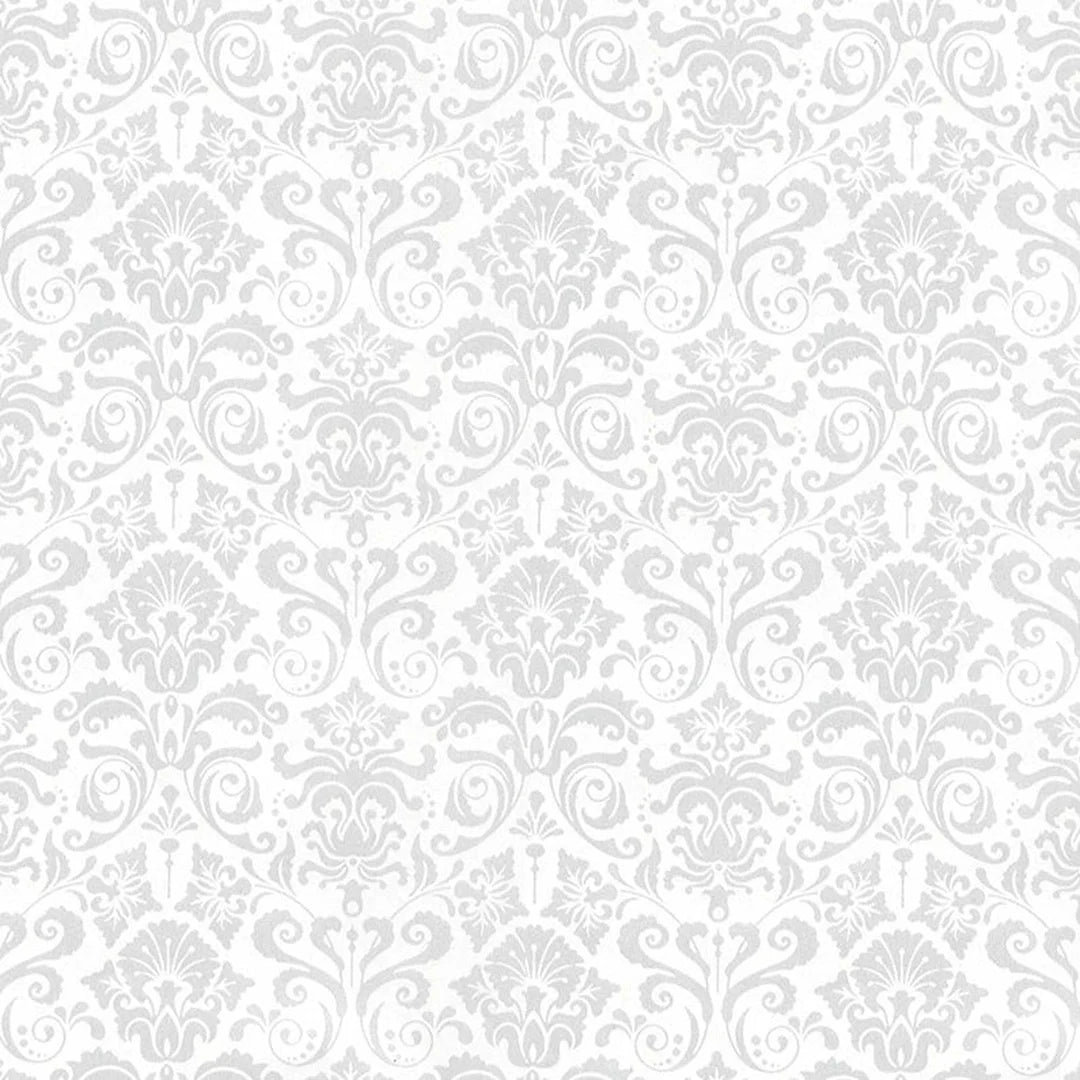 Rouleau papier cadeau motif baroque gris sur fond blanc, papier couché 80g, 0,7x100m