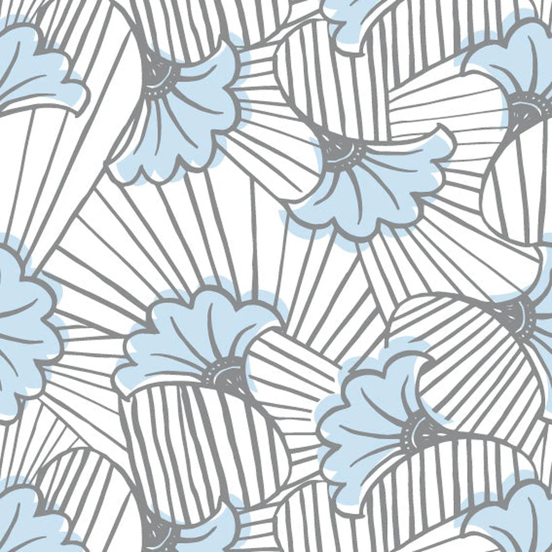 Rouleau papier cadeau motif fleurs bleu et gris sur blanc extra-résistant 80g, 0,7x100m