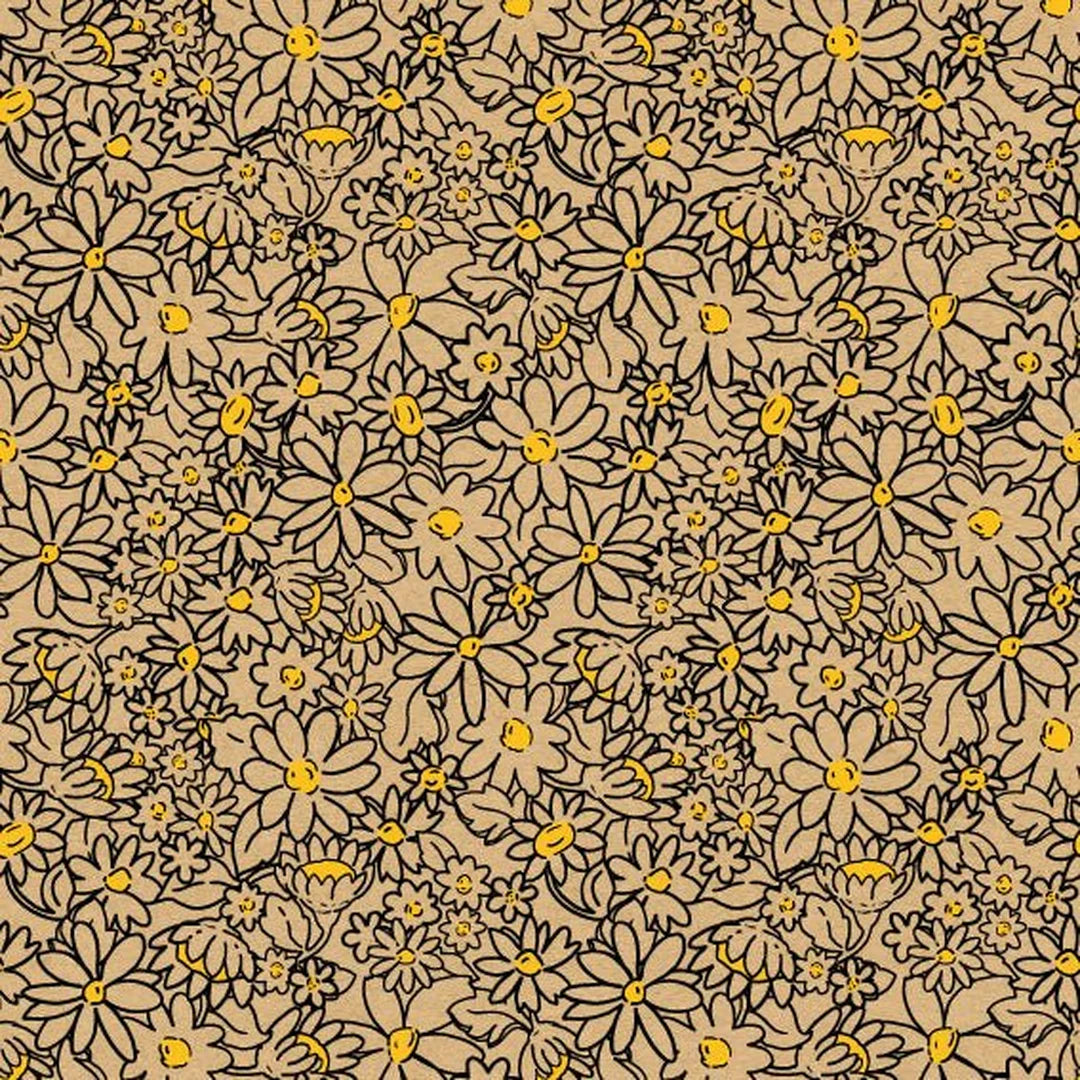 Rouleau papier kraft brun imprimé motif fleur de printemps 70 cm x 50 m — boutique