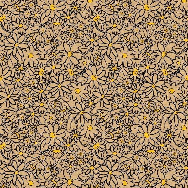 Rouleau papier kraft brun imprimé motif fleur de printemps 70 cm x 50 m — boutique