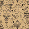 Rouleau papier kraft brun imprimé motif montgolfière et baleine 70 cm x 50 m