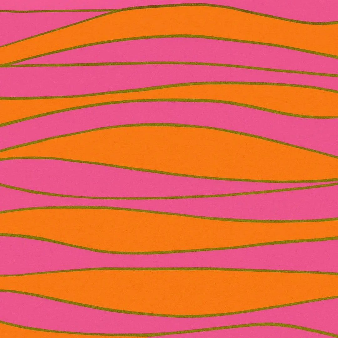 Rouleau papier cadeau lignes vagues orange et rose, papier couché, 0,7x100m, emballage magasin