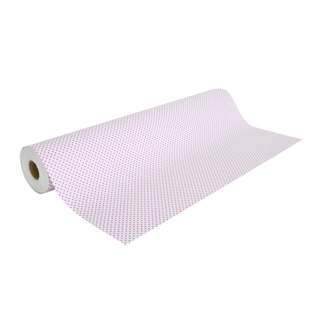 Rouleau de papier cadeau à pois rose, 0,7 x 100 m, en papier couché 60/90 g recyclable, idéal pour boutiques cadeaux, jouets et papeteries.
