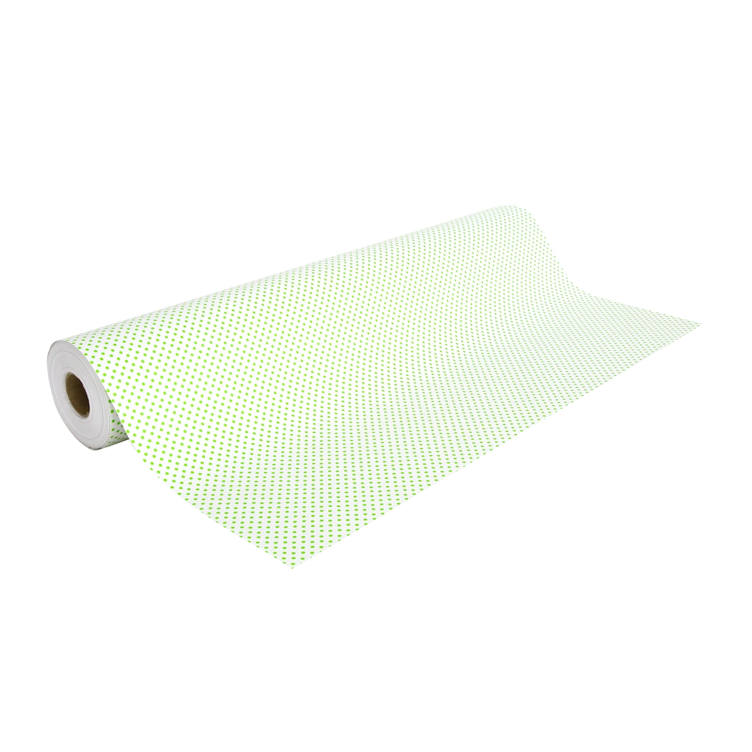 Rouleau de papier cadeau à pois vert, 0,7 x 100 m, en papier couché 60/90 g recyclable, idéal pour boutiques cadeaux, jouets et papeteries.