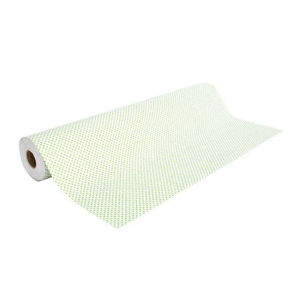 Rouleau de papier cadeau à pois vert, 0,7 x 100 m, en papier couché 60/90 g recyclable, idéal pour boutiques cadeaux, jouets et papeteries.