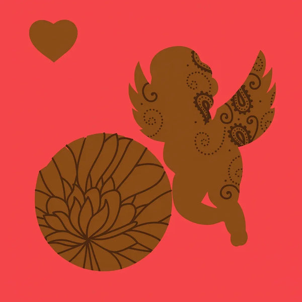 Rouleau papier cadeau Noël motif anges et ornements noir et or sur fond rouge couché – 0,7 x 100 m