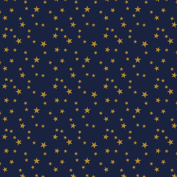 Rouleau papier cadeau Noël motif étoiles dorées sur fond bleu foncé couché extra-résistant 80 g – 0,7 x 100 m