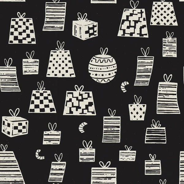Rouleau papier cadeau Noël motifs blancs sur fond noir couché 90 g – 0,7 x 100 m