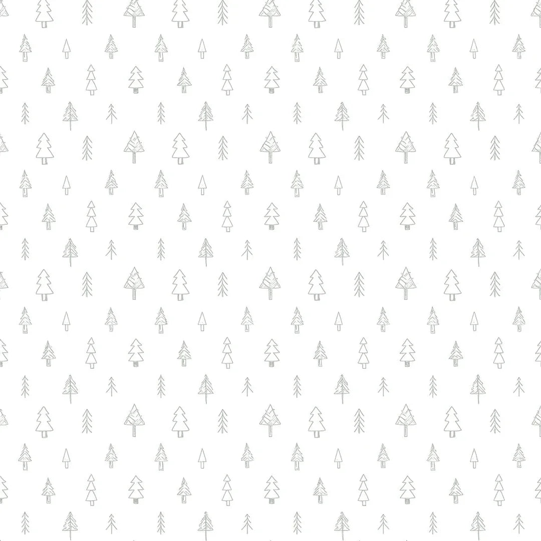 Rouleau papier cadeau Noël motif sapins gris sur fond blanc couché 90 g – 0,7 x 100 m
