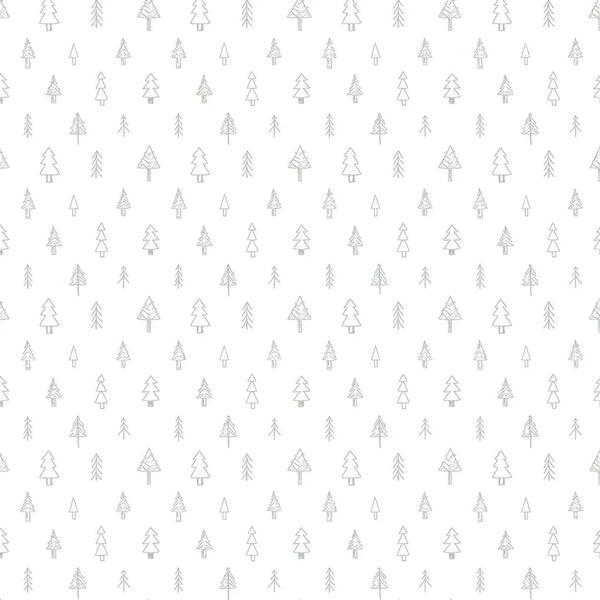 Rouleau papier cadeau Noël motif sapins gris sur fond blanc couché 90 g – 0,7 x 100 m