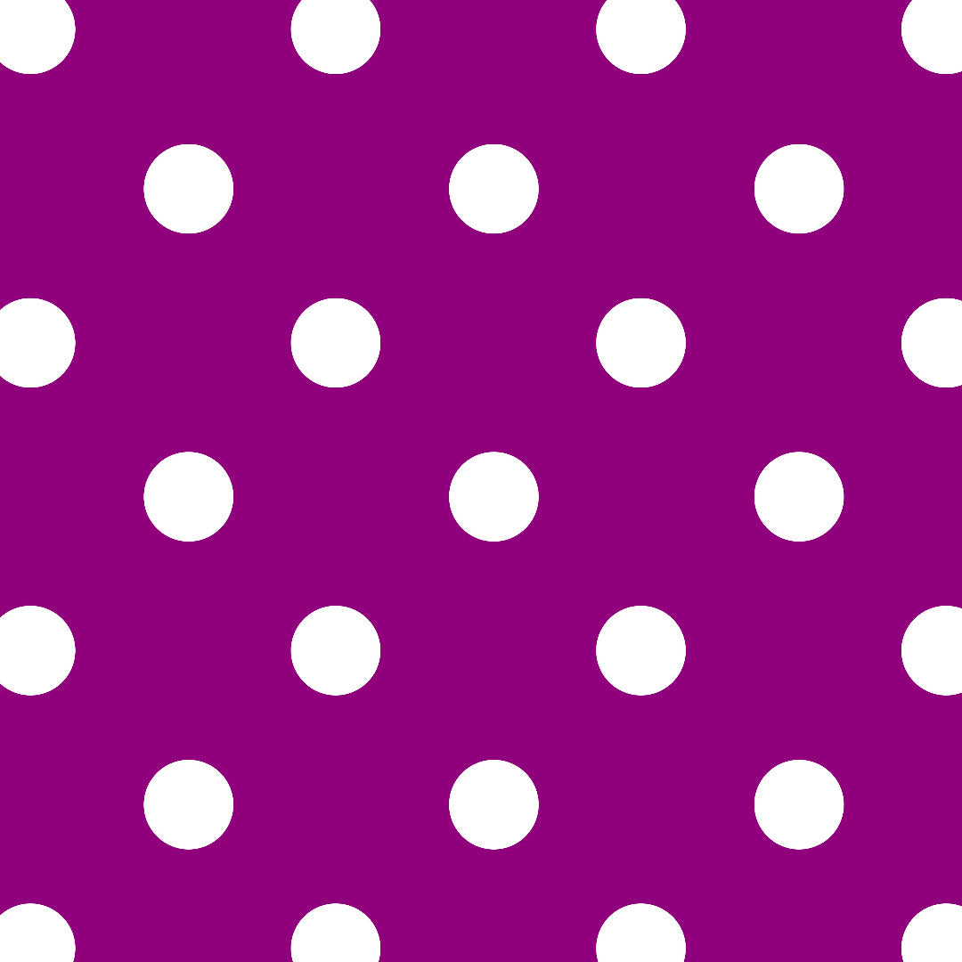 Rouleau de papier cadeau motifs pois blanc sur fond violet, en papier couché 60/90 g recyclable, dimensions 0,7 x 100 m ou 50 m, idéal pour emballages cadeaux professionnels.