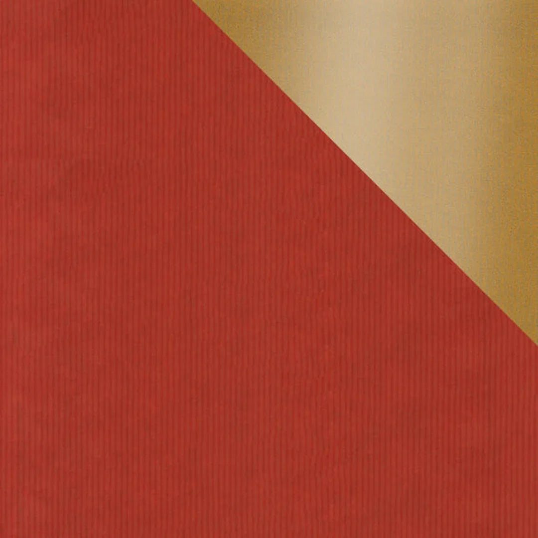 Rouleau papier cadeau recto-verso rouge et or sur kraft brun, 0,7 x 100 m – DittaDisplay