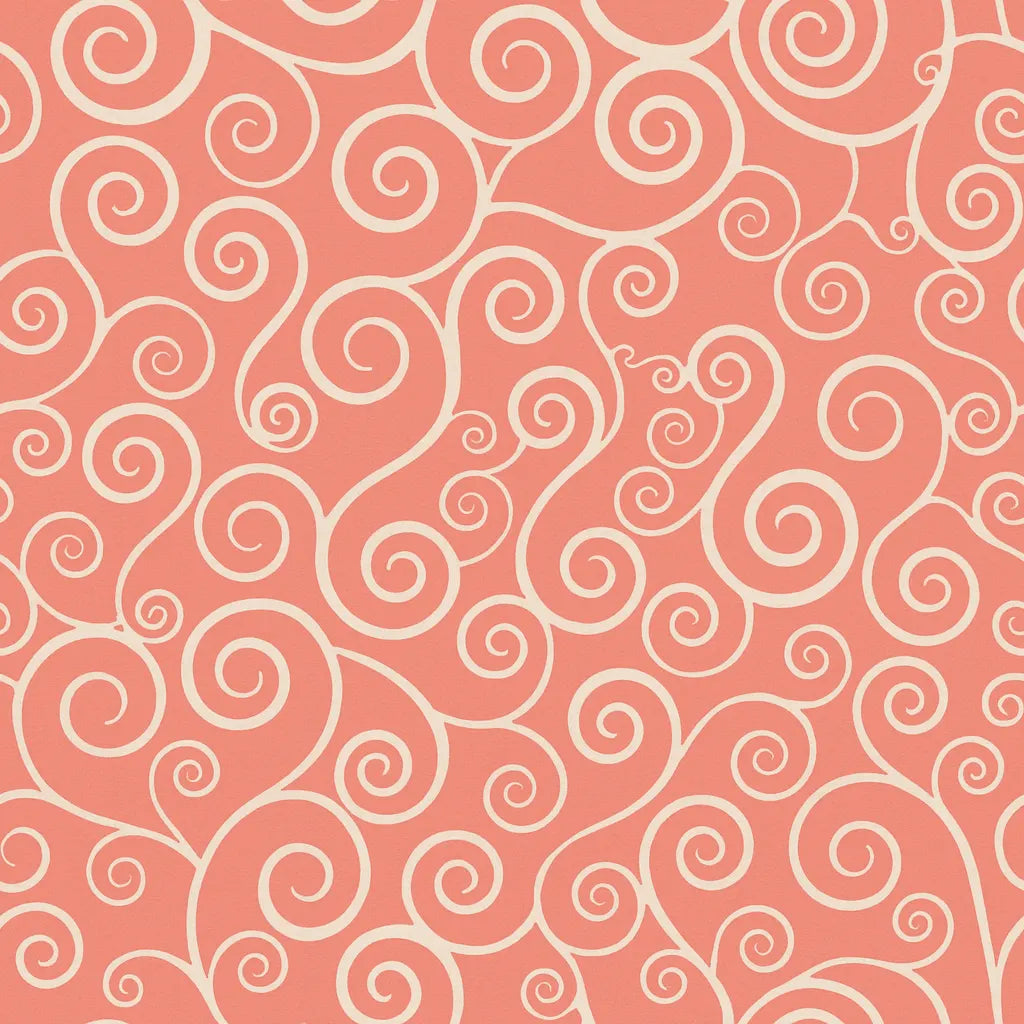 Rouleau de papier cadeau motifs spirales blanc et rose, en papier couché 60/90 g recyclable, dimensions 0,7 x 100 m ou 50 m, idéal pour emballages cadeaux professionnels.